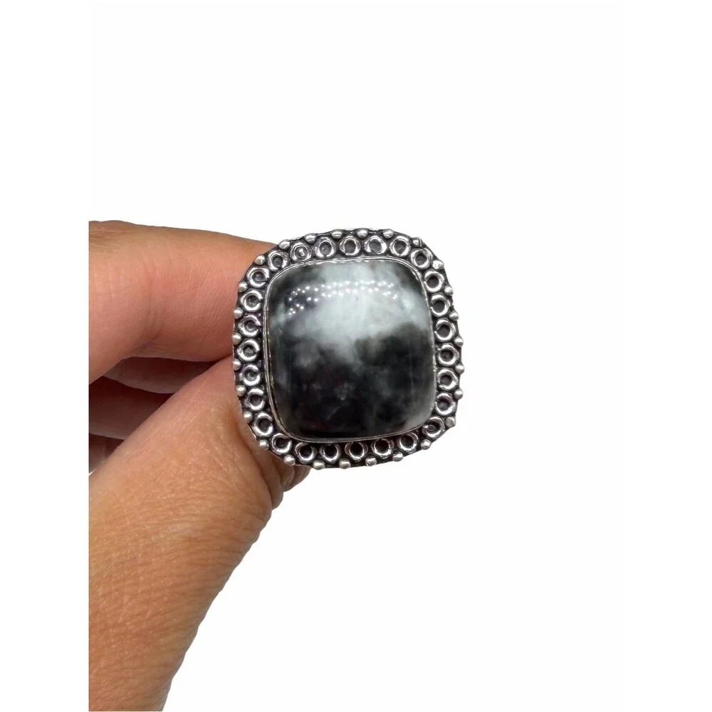 White Buffalo Turquoise Ring Size 9.5 925 Sterling Silver Overlay